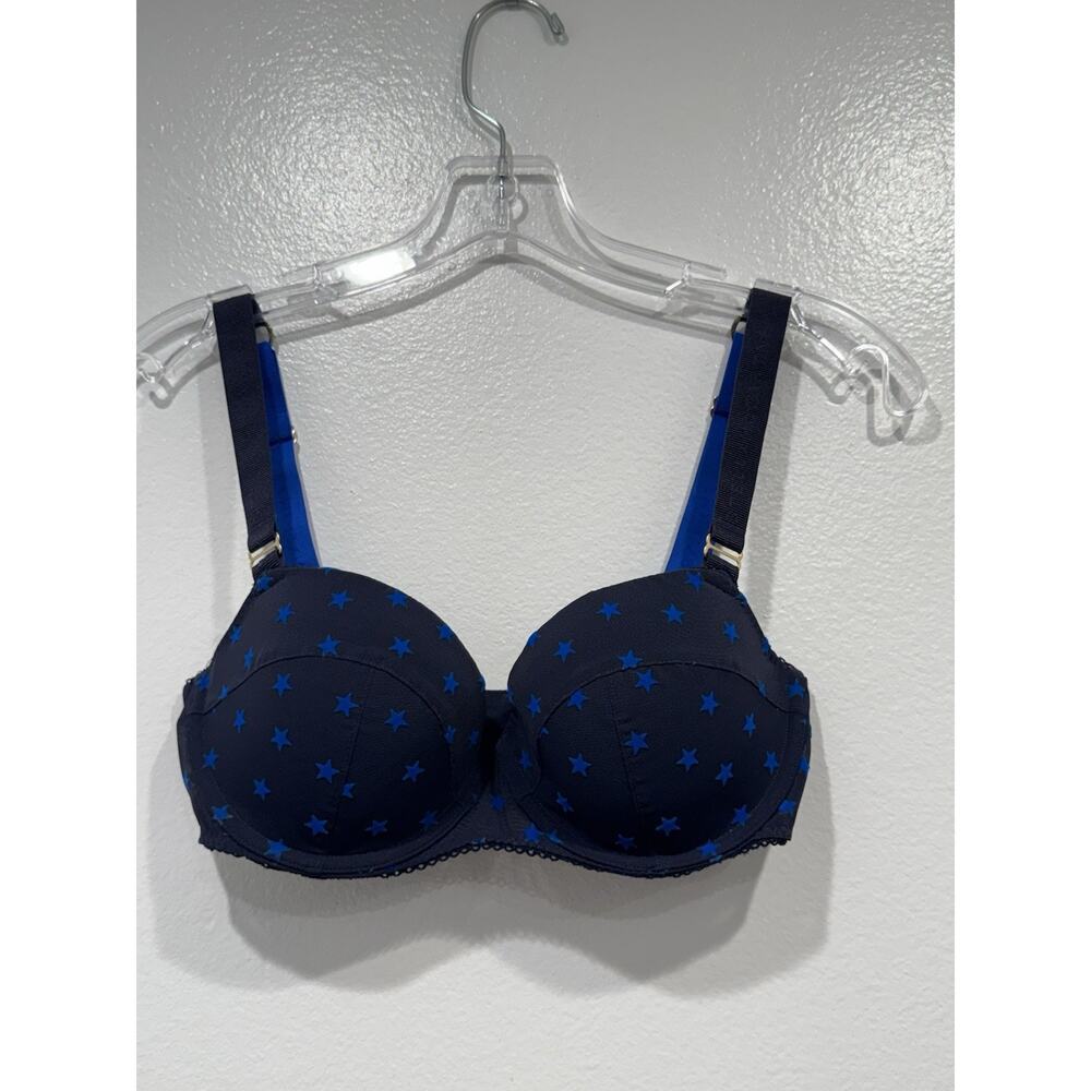 Stella McCartney Star Print Underwire‎ Bra Navy Blue Women’s Size 34D Fun Retro